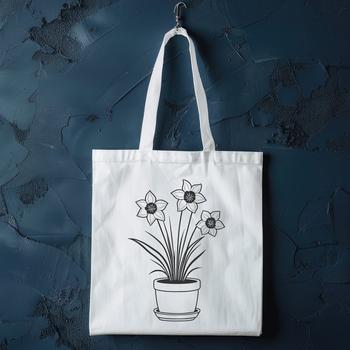 A single daffodil flower in a white ceramic pot, with the petals and trumpet-shaped center prominently displayed.
