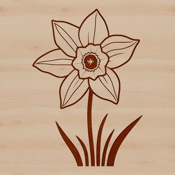 An SVG representation of a single daffodil plant with yellow trumpet-shaped blooms and green leaves.