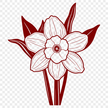 A simple illustration of a daffodil flower with a yellow trumpet and green stem.