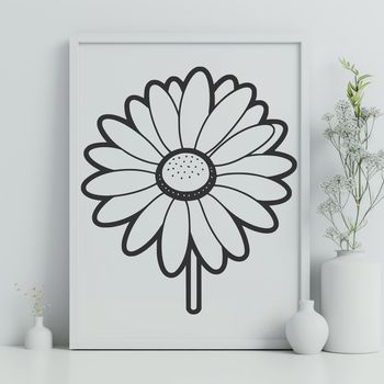 A high-resolution digital illustration of a single daisy flower in a simple style.