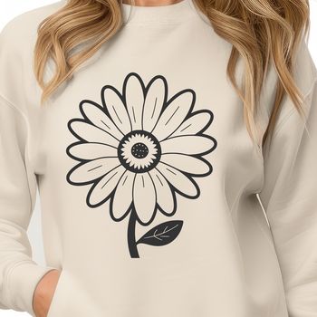 A detailed illustration of a daisy flower with multiple petals and a central disk.