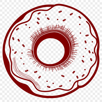 A detailed illustration of a glazed donut with a single bite taken out of it.