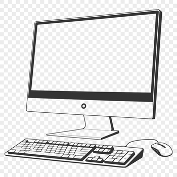 A detailed illustration of a computer setup, featuring a keyboard and desktop components.
