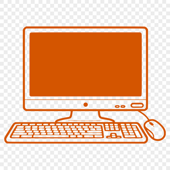 Computer desktop with keyboard and monitor, illustrated in vector format for easy editing.