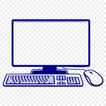A detailed illustration of a desktop computer setup with a keyboard, monitor, and other peripherals.