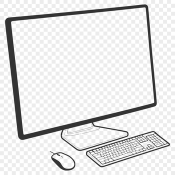 Illustrated diagram of a desktop computer with keyboard.
