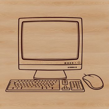 An SVG vector graphic representation of a standard PC setup, ideal for digital designs and crafts.