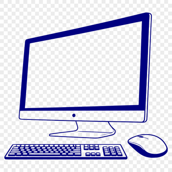 A simplified illustration of a modern desktop PC with keyboard.