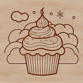 A digital vector design of a solo dessert cupcake featuring a sweet treat topped with creamy icing and decorations.