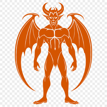 A dark figure with horns and a pointed tail, often associated with Halloween imagery.
