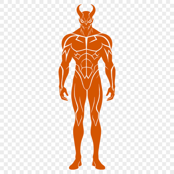 A vector graphic representation of Satan with intricate details and sharp lines.