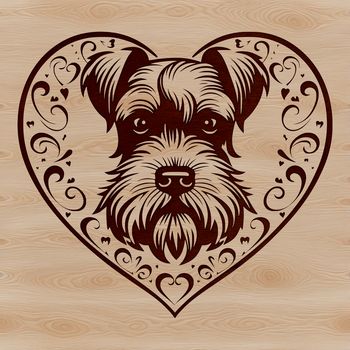 Small dog breed miniature schnauzer portrait with ornate details.