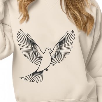 A stylized illustration of a white dove against a simple background.