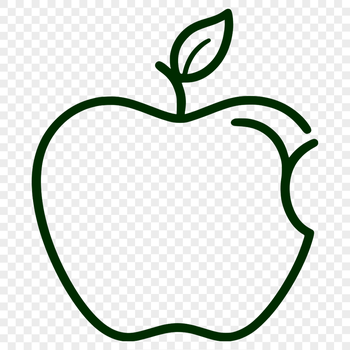A detailed illustration of a red apple with green leaves.