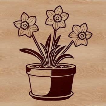 Illustrated daffodil flower in a pot, suitable for clip art design.
