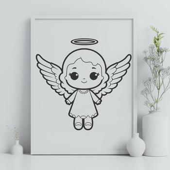 Illustrated angel in a vector format suitable for cutting machines or laser engraving.
