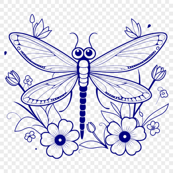 A detailed illustration of a dragonfly with intricate details and delicate features.