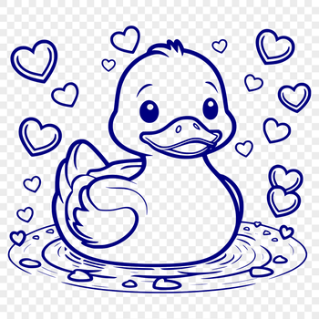 A stylized illustration of a duck with love hearts incorporated into its design.
