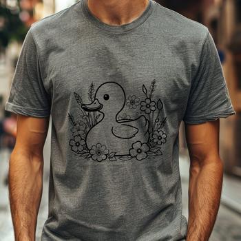 Vector illustration of a duck in a floral setting.
