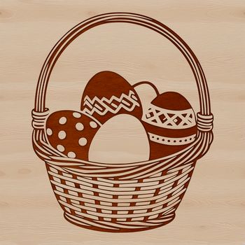 A colorful Easter egg in a decorative basket design made from vector shapes.