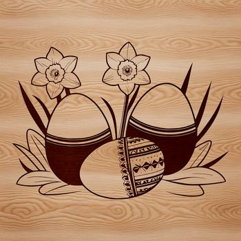 A digital illustration of a colorful Easter egg with spring flowers.