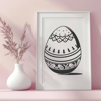 Illustrated Easter egg design with traditional Easter themes.
