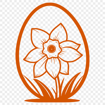 A colorful Easter egg with daffodils in the background, designed as a vector graphic.