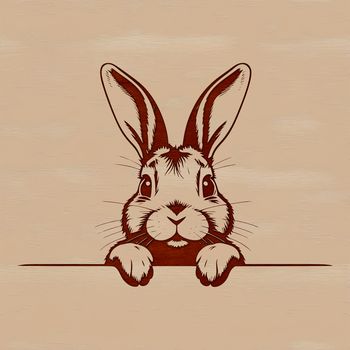 A cartoon rabbit character peeking out from behind a decorative object.