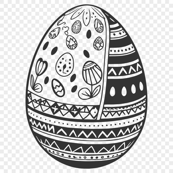 A 2D illustration of a decorated Easter egg with bold lines and colors.
