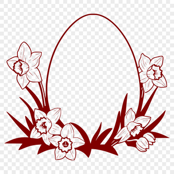 Illustrated Easter egg with daffodil flowers and spring elements in a vector design.