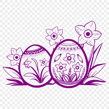 A stylized illustration of a colorful Easter egg surrounded by spring flowers.
