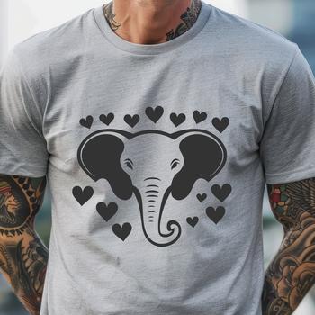 An African elephant with love hearts surrounding its body.