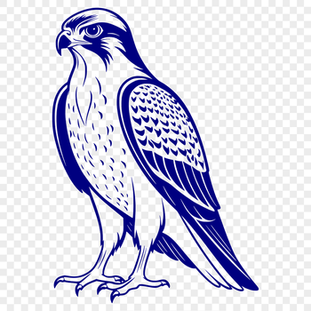 A detailed silhouette of a falcon in flight.