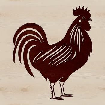 A large male chicken standing in a farm yard with feathers ruffled.