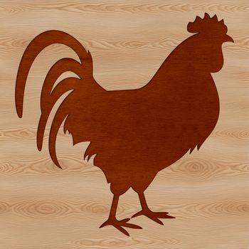 A simple black silhouette of a domestic chicken against a white background.