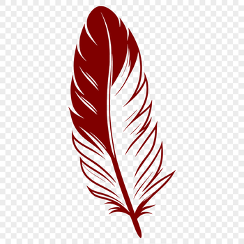 A stylized illustration of a single feather in vector format.