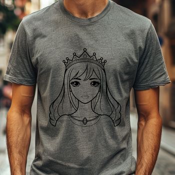 A young female character in a royal dress, suitable for vector art and cutting machine designs.