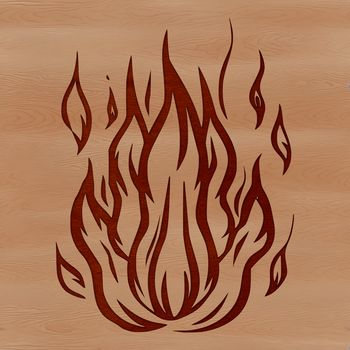 A stylized illustration of a flame shape.