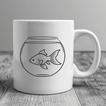 A digital illustration of a goldfish in a fish bowl.