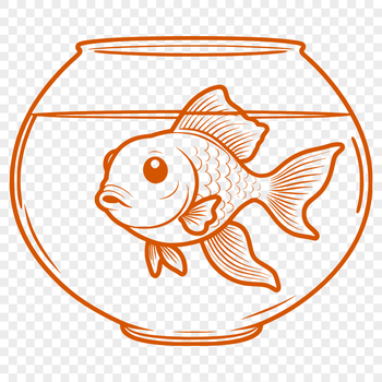 A simple illustration of a golden-colored fish in a round aquarium, suitable for use as clip art.