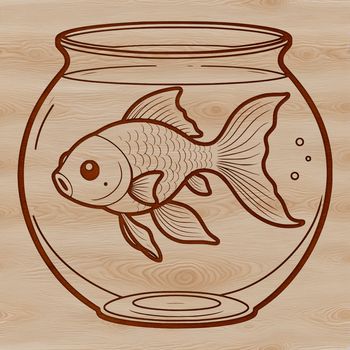 A simple goldfish illustration in a fish bowl.