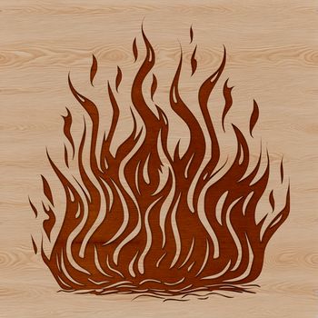 A stylized illustration of flames with bold, geometric shapes.