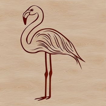 A digital illustration of a single flamingo standing on one leg in a natural habitat.