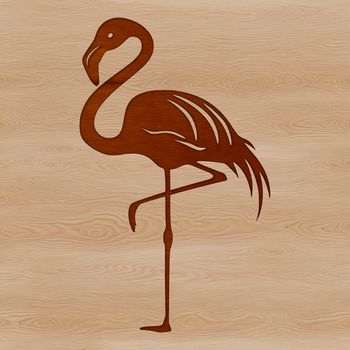 A single flamingo standing on one leg, with its feathers raised in a characteristic pose.