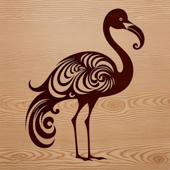 A single flamingo bird standing on one leg, with its long neck stretched forward.