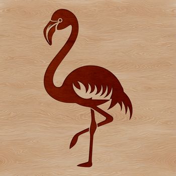 A detailed illustration of a flamingo standing on one leg in its natural habitat.