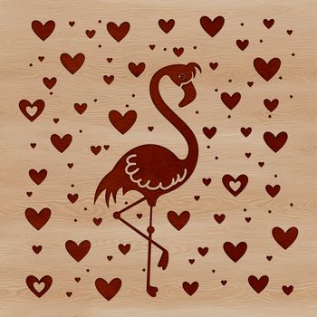 A cartoon flamingo with heart symbols surrounding its body.