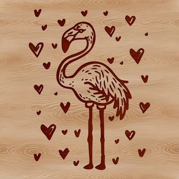A digital illustration of a Flamingo standing on one leg in a natural setting.