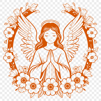 A graphic representation of a winged angel in floral-inspired design, suitable for vector art projects.