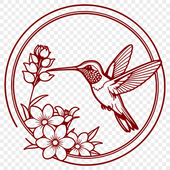 A vector graphic design featuring a stylized hummingbird surrounded by lush greenery.